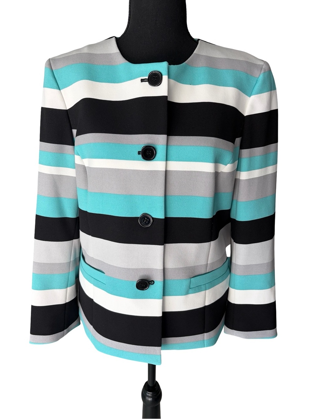 Nine West Turquoise, Black & Gray Striped Blazer
